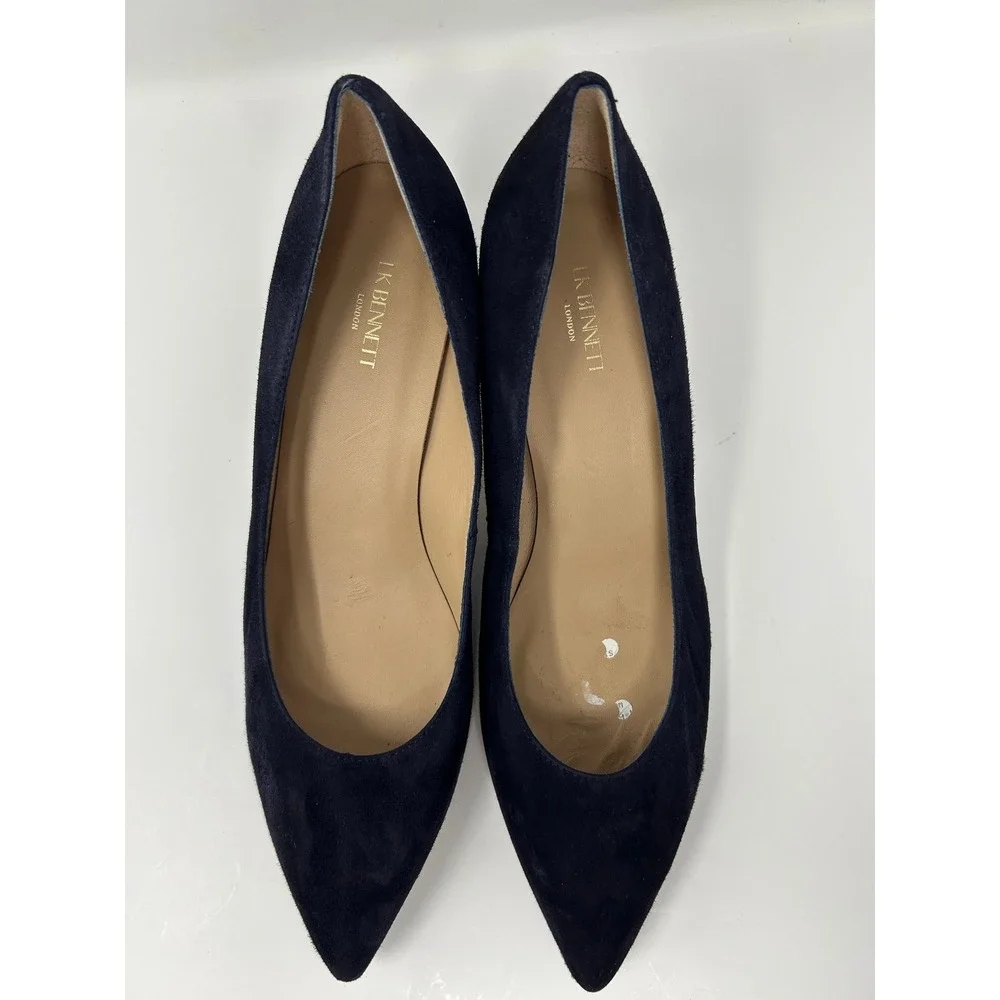 LK Bennett London Navy Suede Kitten Heels Pointed Toe Pumps Womens 41 EUR 10 US
